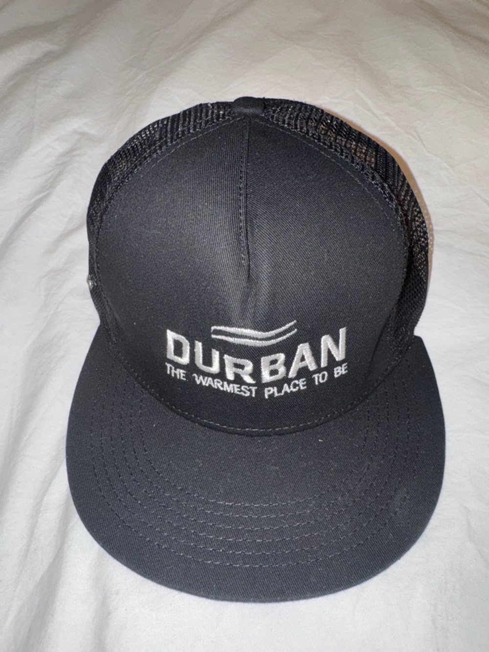 Durban Black Cotton and Mesh Trucker Hat. UFlex. Adjustable.  Size OS.